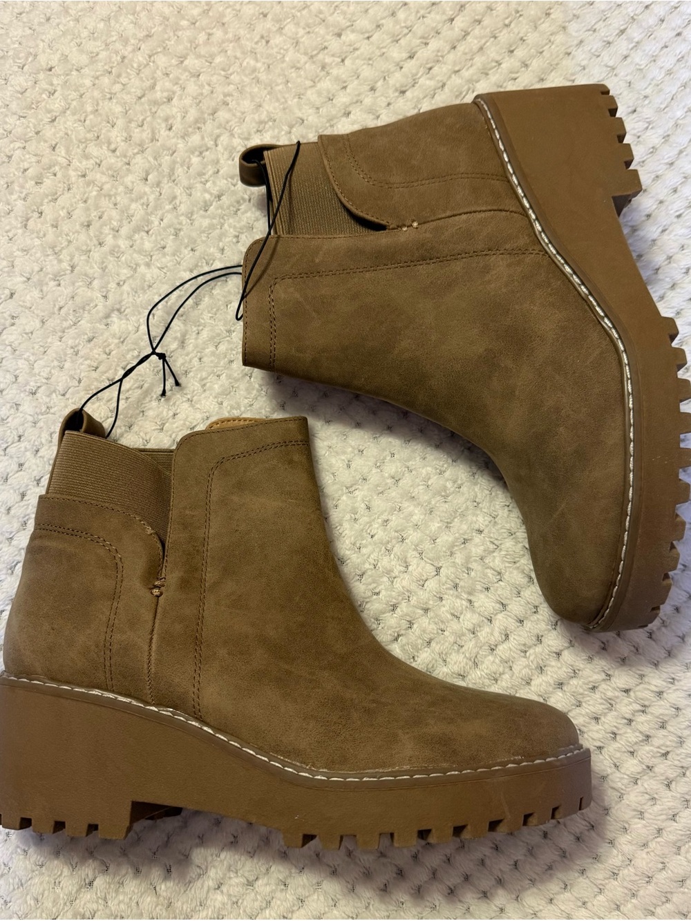 Women's Tan Suede Lug Sole Ankle Boots